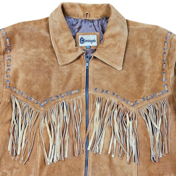 Classyak Fringe Leather Coat Mens 4XL Fits Like 2XL Brown Suede Cowboy Western - Picture 8 of 10
